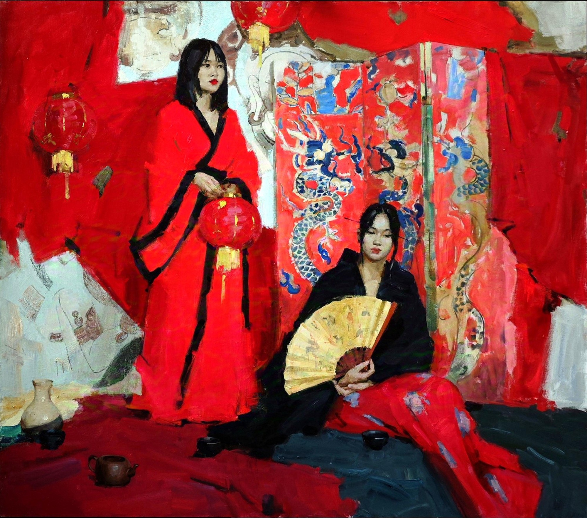 Chinese women on red